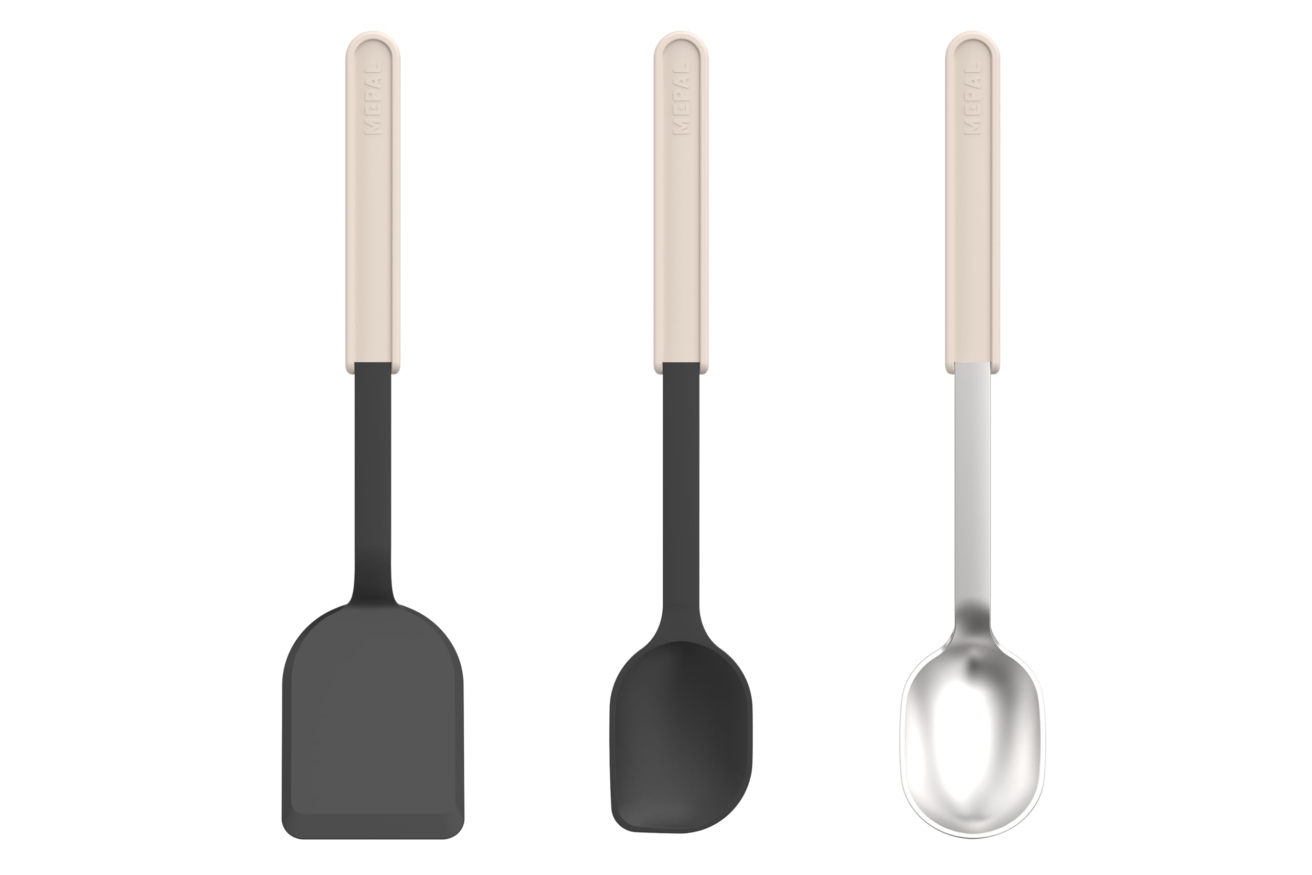 Mepal - Chef it 3-piece Cooking Set (Spatula+Mixing Spoon+Stainless Steel ladle) Chef it - for Non-Stick cookware - Heat Resistant - Dishwasher Safe - Kitchen Utensils - Chalk