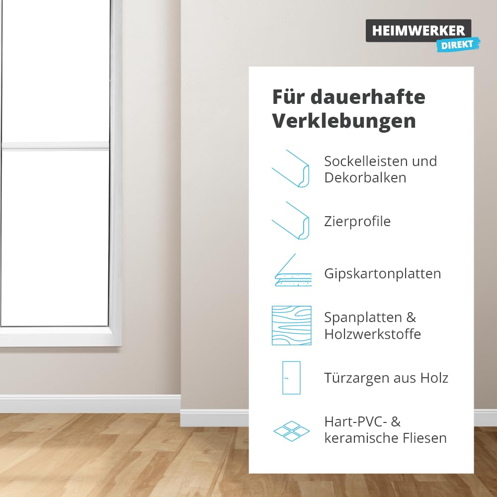 6x Alfa MK 2000 Montagekleber – 440 g Wandkleber Weiß extra Stark (2,64 kg) | Profi Qualität - Pastöser Kleber mit extrem hoher Anfangshaftung für Sockelleisten, Zierprofile, Holzwerkstoffe und Styropor