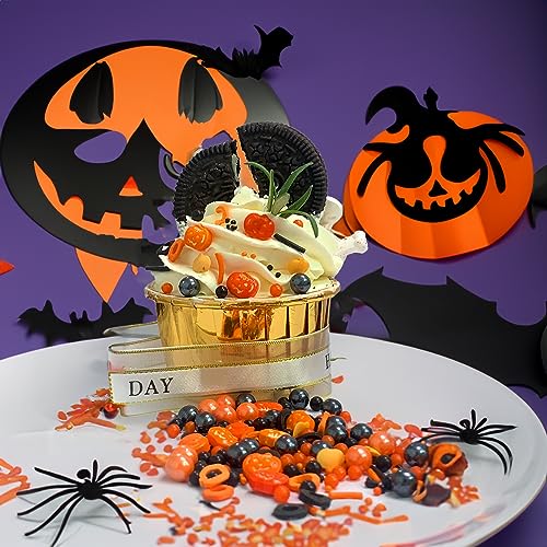 Image of Halloween Sprinkles Edible Pumpkin Sprinkles Orange Black Pearl Sprinkles Halloween Candy Sprinkles for Cake Cupcakes Toppers Decoratings
