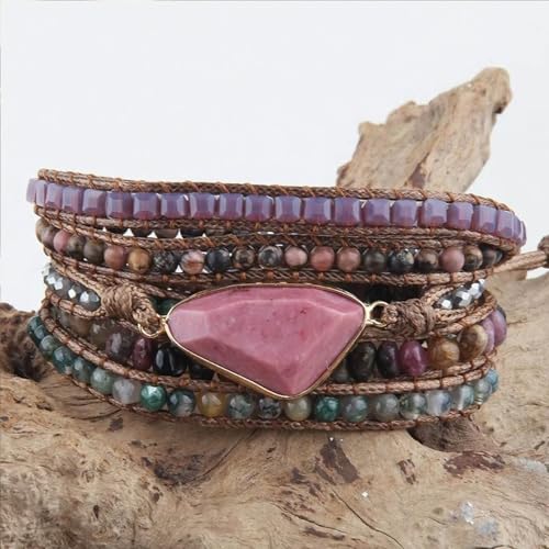 Image of Boho Wrap Bracelet for Women, Handmade Natural Imperial Jasper Multi-Layer Stone Beaded Bracelet, Bohemian Healing Crystal Stone Jewelry Gifts