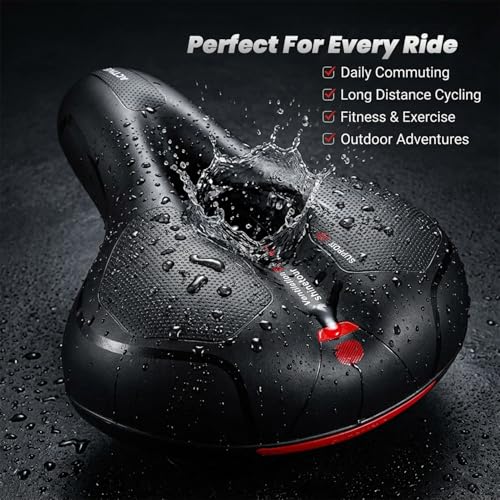 Image of SEMITO Cycle Seat Cushion for Men & Women | Wide Soft Bicycle Saddle with Dual Shock Absorber, Waterproof PU Leather & Reflective Backlight | Universal Fit for MTB, Road, Hybrid & Exercise Cycle