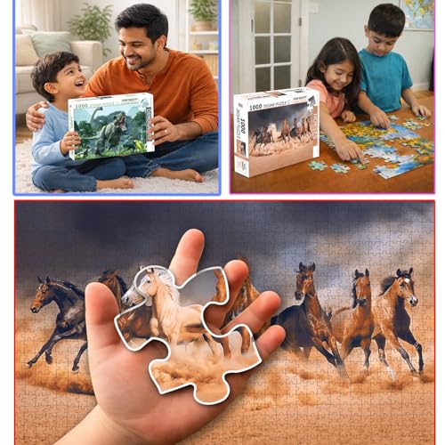 Image of Castle Jigsaw Puzzles, Dinosaurs + Horses, 500 Pcs, Ages 5+ | Realistic Illustration, Brain Booster, Fun and Creative Game, For Kids and Children