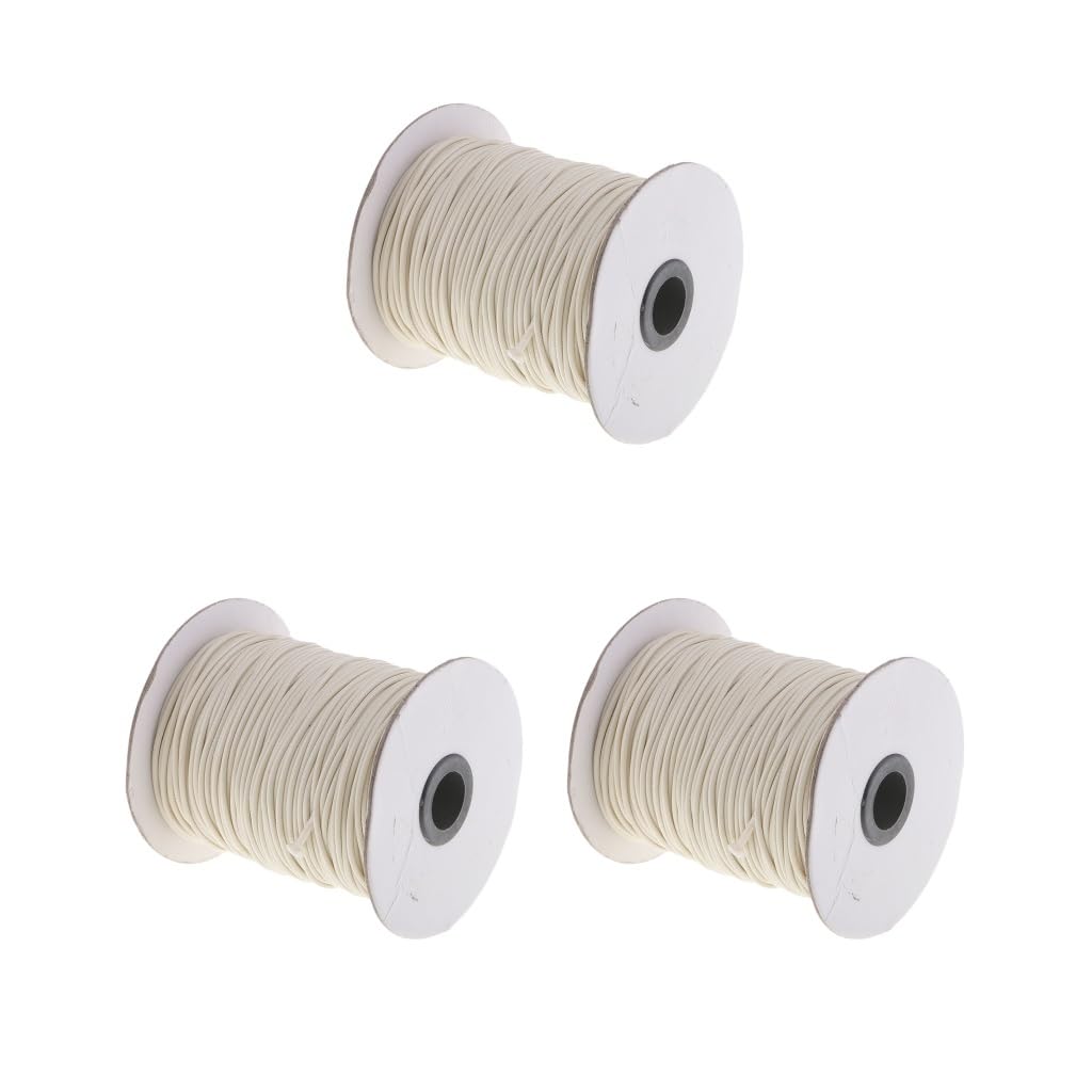 Juego de 3 hilos de algodón encerado de 80 m y 2 mm para bisutería, color beige