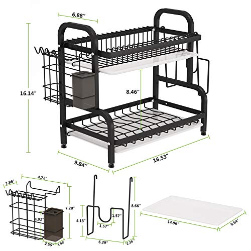 Dish Drying Rack, 1Easylife 2-Tier Compact Kitchen Dish Rack Drainboard Set, Large Rust-Proof Dish Drainer with Utensil Holder, Cutting Board Holder for Kitchen Counter Tableware Organizer Space Saver - Thumbnail 7