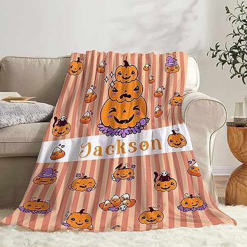 Todeyya Personalized Cute Pumpkins Custom Blanket - Name, Soft, Warm - XL 120