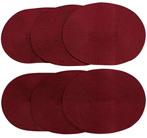 London Woven Spiral Table Placemats 16.9 X 13 Inches Oval Set of 6 Non-Slip Dining Burgundy