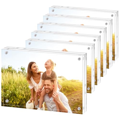 Fixwal 5x7 Acrylic Picture Frame 6 Pack Clear Double-Sided Magnetic Frames Set Frameless Photo Frames for Desktop Tabletop Display