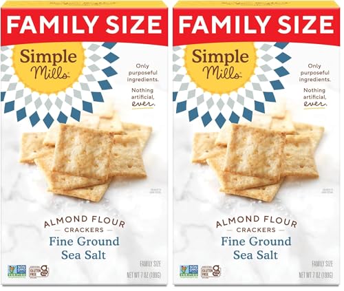 Image of Simple Mills Almond Flour Crackers, Family Size, Fine Ground Sea Salt - Gluten Free, Vegan, Healthy Snacks, 7 Ounce (Pack of 2)