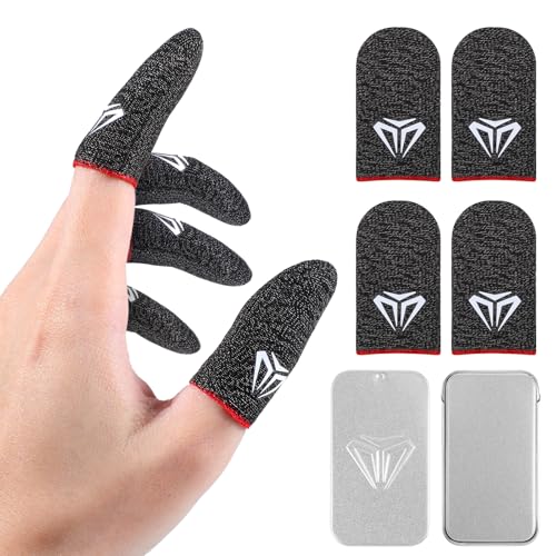 Gjinxi Gaming Finger Sleeve 4 x Gamer Thumb Sleeves Anti-Rutsch Seidig Mobile Gaming Handschuhe Fingerlinge Silberfaser Touchscreen Daumenhülsen Fingerabdeckung Fingerhülse Daumenhülle für Handyspiele