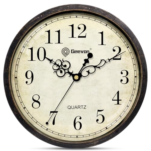 Geevon Horloge Murale Vintage silencieuse, Horloge Murale analogique à Quartz décorative à Piles pour Chambre à Coucher, Salon, Cuisine, Bureau