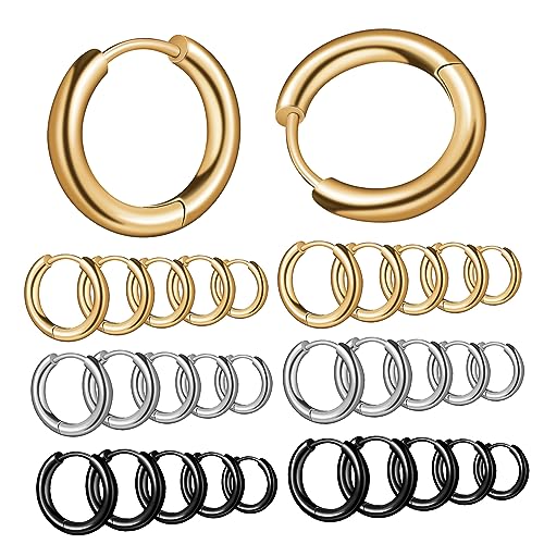 Boucles d'oreilles en titane homme : lot de 15 paires de petits anneaux pour piercing cartilage