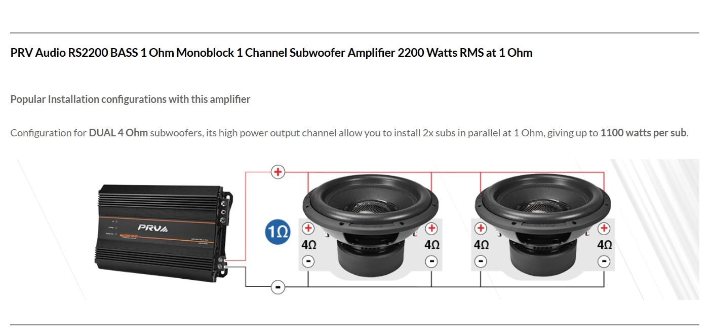 PRV Audio 2200 Watts Monoblock Class D Subwoofer Amplifier RS2200 BASS 1 Ohm – 12 Volts Car Amp, Built-in Crossover, Bass Boost, Smart Fans with Remote Sub Level Control Bass Knob Included