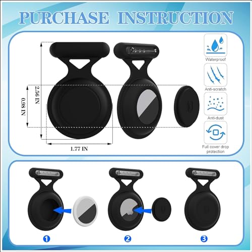 Image of Soft Silicone Air tag Hidden GPS Tracker Case with Pin Brooch, Waterproof Kids Airtag Holder Case Compatible with Apple Airtag, Anti Lost Air Tag Protective Case for Elderly, Toddlers (Black)