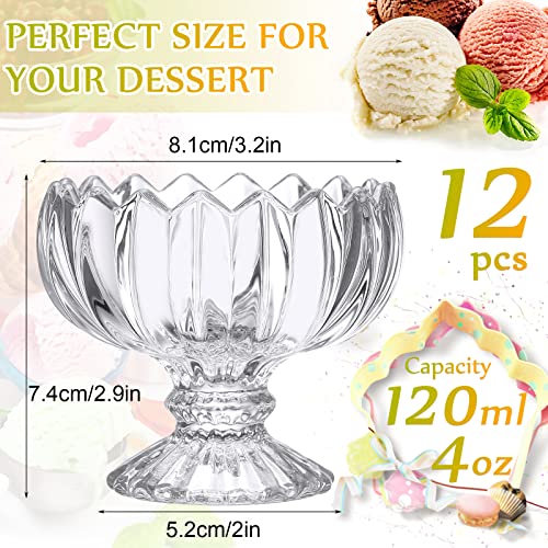 Mumufy 12 Pcs 4 Oz Tulip Footed Small Dessert Cups Set Clear Glass Dessert Bowls Mini Ice Cream Sundae Bowls Serving Trifle Dish Cute Parfait Glasses For Fruit Salad Cocktail Condiment Holiday Party #TOP1