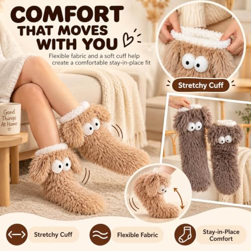 Slipper Socks With Grips For Women Warm Soft Comfortable Brown One Size - image 5