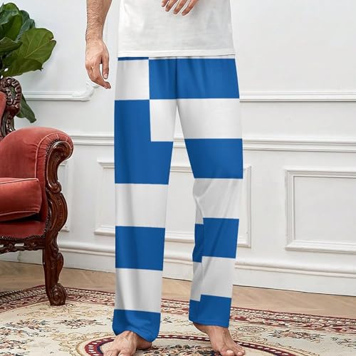 Flag of Greece Pajama Pants for Men Women Printed Sleep Pants Soft Lounge Sleepwear Bottom with Pockets3