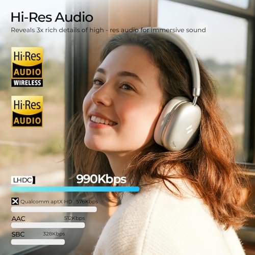 Image of havit Space S1 Hybrid Adaptive Noise Cancelling Headphones, 100H Playtime, 45dB ANC, Bluetooth 6.0, LHDC Hi-Res Audio, Over Ear Wireless Headphones with App EQ, Dual Device, for Travel, Office, Home