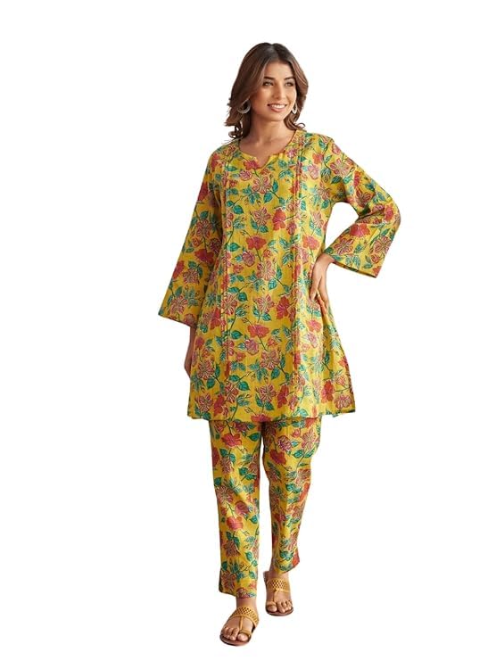 Womens Cotton blend Floral Ethnic Co Ord Set | Casual Wear Pant Top Set | Fancy Co-Ord Set | Full Pair Set | Kurta Pant Set | Coord Sets | Top Pant Set-image-23