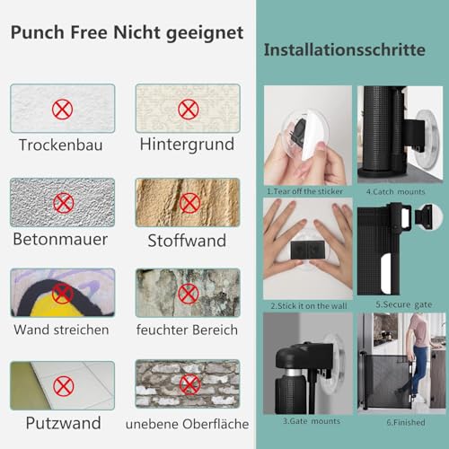 Einziehbares Hundegitter ohne Bohren, Kein Bohrer Ausziehbare Babygitter für Treppen Erweiterbar auf bis zu 150 cm breites Hundegitter für Türen, Flure, drinnen und draußen