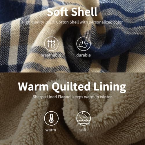 Image of Men's Cotton Plaid Shirt Jacket Fleece Flannel Sherpa Button Down