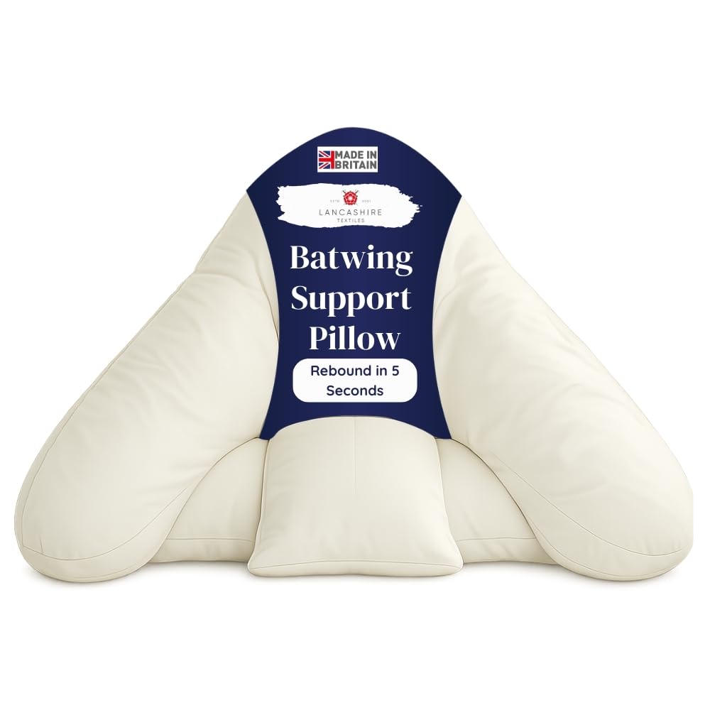 Lancashire Textiles Batwing Support Pillow for Sitting Up in Bed – V Pillow for Adults, Orthopaedic Neck & Back Support Pillow, Bed Rest Reading Pillow with Hollowfibre Filling & Removable Pillowcase — image 1