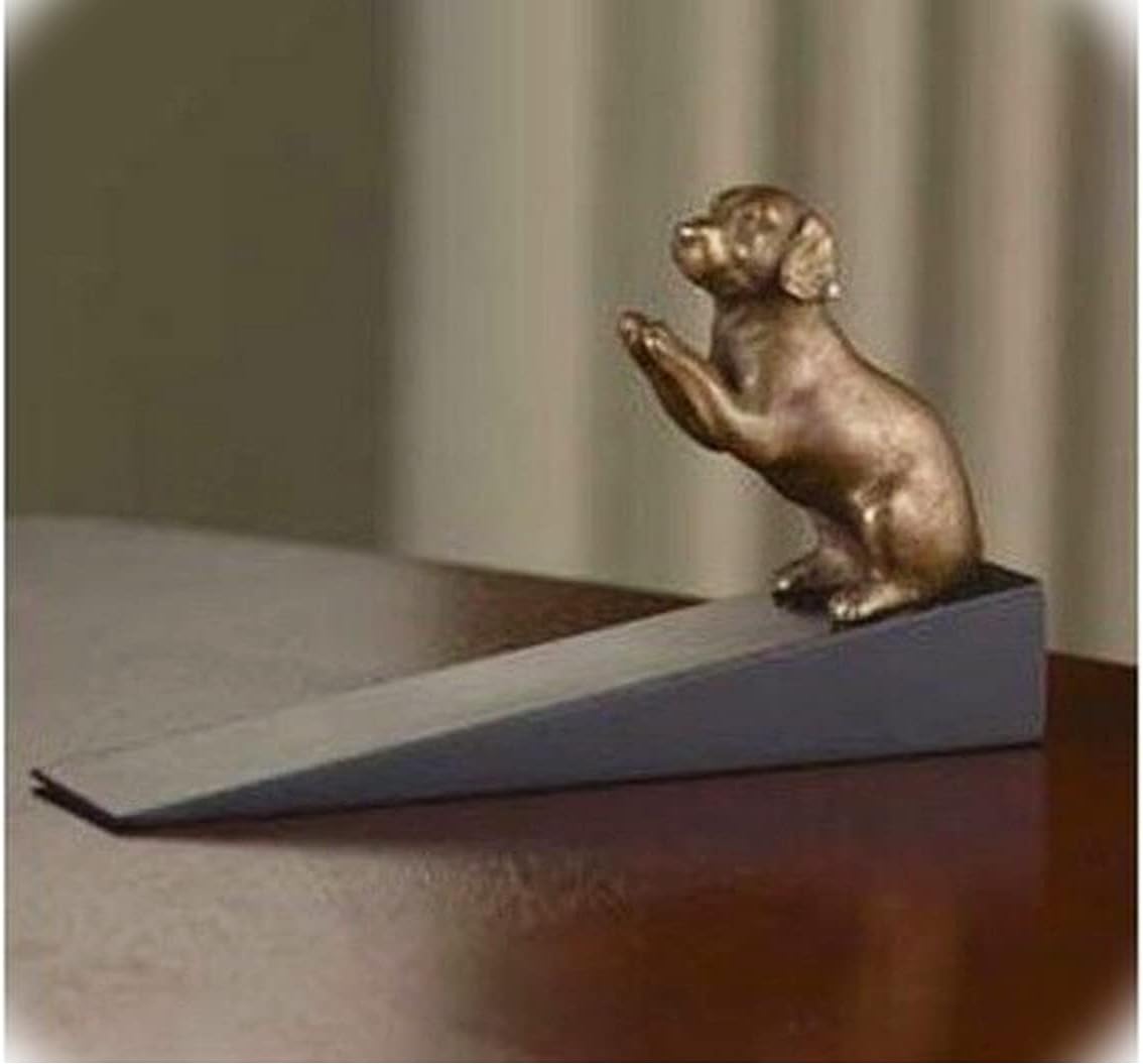 New Labrador Doorstop Dog Door Stopper 6.5" L Brass & Wood