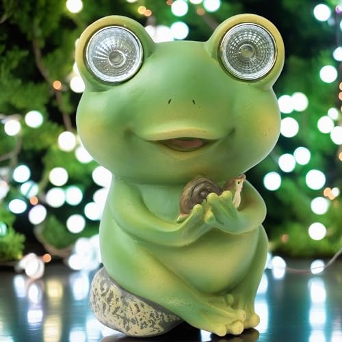 Garden Solar-Powered Resin Adorable Frog Statue – Perfect Outdoor and Indoor Decor with Auto Light-Up Eyes (Snail) — photo — 9 of 9