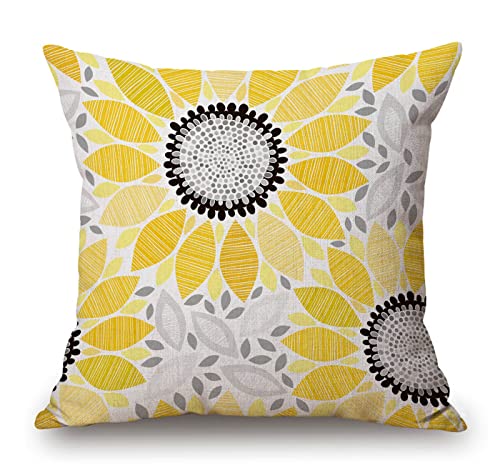 Solekla Sunflowers Decorative Throw Pillow Cover Case, Abstract Floral Background Cotton Linen Outdoor Pillow Cases Square Standard Cushion Covers for Sofa Couch Bed Car 18x18 inch