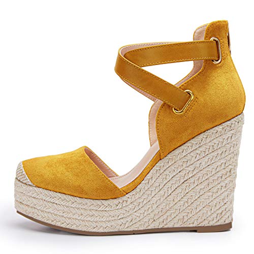 Image of PiePieBuy Womens Wedge Espadrille Ankle Strap Closed Cap Toe Platform Heeled Sandals