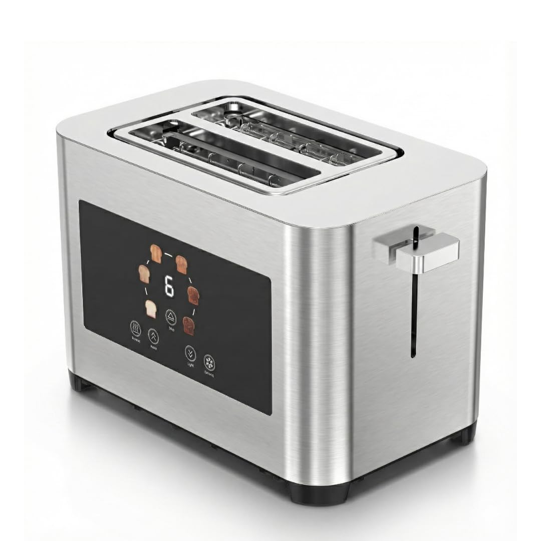 STARLYF Smart Toaster – Tostapane 2 Fette con Touch Screen LED – Slot Extra Large per Pane Spesso e Toast – 6 Livelli di Doratura – Funzioni Scongelamento, Riscaldamento e Stop – Acciaio Inossidabile