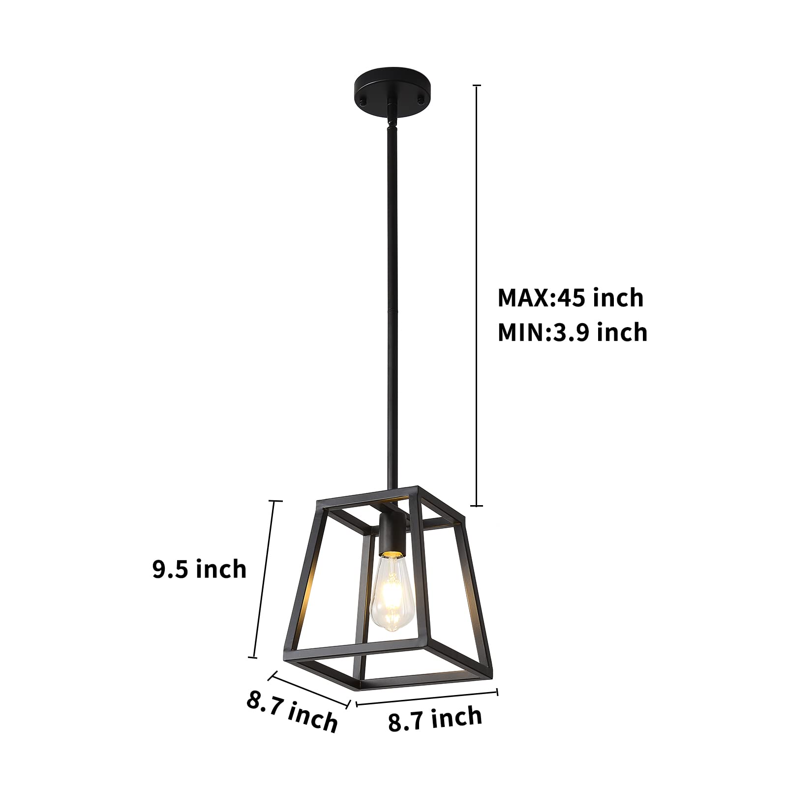 Lámpara colgante negra, mini candelabros rectangulares, iluminación colgante para isla de cocina, sala de estar, 1 luz colgante industrial para isla de cocina 5