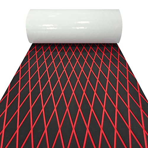 Image of Boat Flooring Eva Foam Decking Marine Non-Slip Self-Adhesive Flooring for Motorboat Fishing Boat RV Yacht Kayak Swimming Pool 86.6 inchX37.4 inch (Dark Grey and Red Diamond Seamlines)