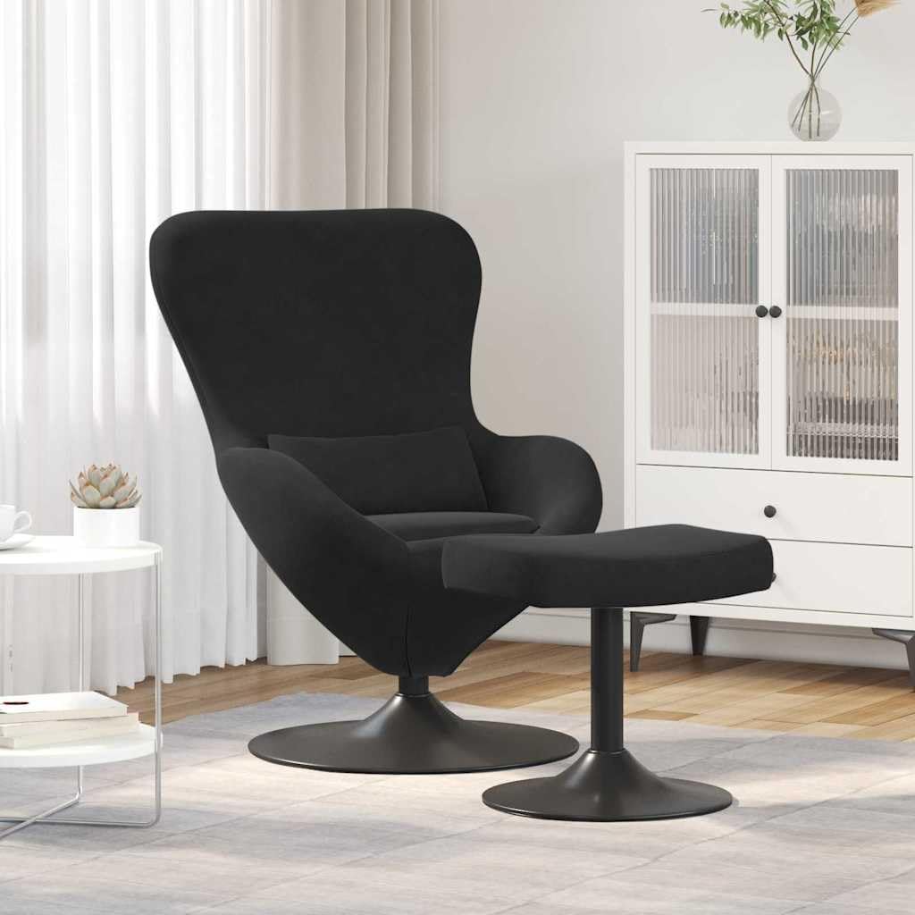 Egg Chair with Footstool Black, 63x73x90 cm Velvet Upholstered Recliner Chair, Swivel Base, Metal Frame, for Living Room