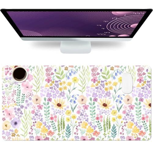 Tapis de bureau motif floral grand sous-main imperméable pour ordinateur