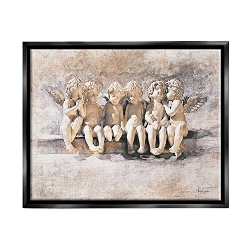 'Angels Chatting Religious Neutral Grey'| Floating Frame Canvas Art