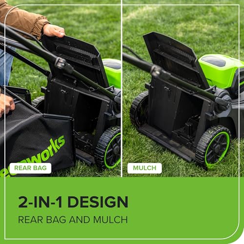 Image of Greenworks 60V 17 inch Brushless (Push) Mower + 60V 13 inch String Trimmer, 4.0Ah Battery and 3A Charger