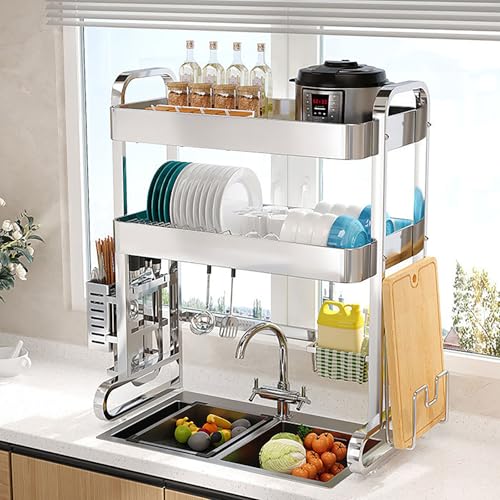Escurridor De Platos, Escurridor De Cocina De 1 O 2 Niveles, De Acero Inoxidable, Para Colocar Sobre El Fregadero, Antideslizante, Apto Para La Mayoría De Fregaderos Y Encimeras, 2 Tier-82cm/32.28in