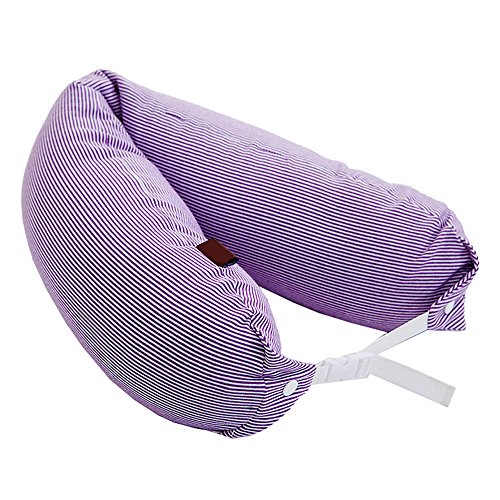 Alibo Travel Microbead Neck Pillow Round Roll U Shaped Head Rest Pillow Purple Stripe Adjustable Strap Hypoallergic Therapeutic Pillow for Cars,Airplane,Train,Office Napping, Lumbar Rest Supports