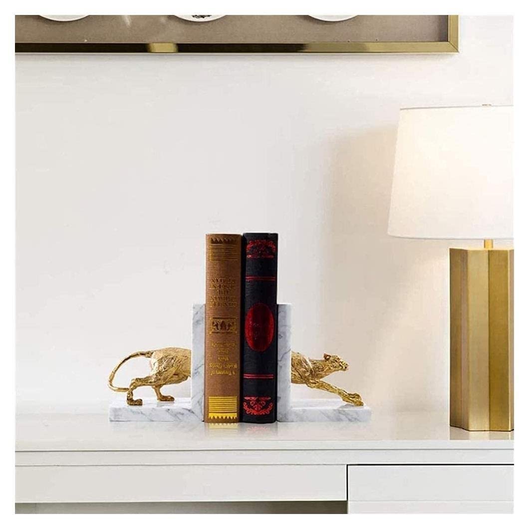 Fermalibri con decorazione a forma di leopardo portafortuna, set di fermalibri in oro, rame, marmo, leopardo, decorazione creativa in rame