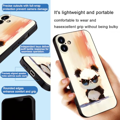Cute Panda with Sunglasses for iPhone 16 Case- Cartoon Soft Shockproof Cover for Girls & Women & boy & Men (B1- Cool Panda with Sunglasses)