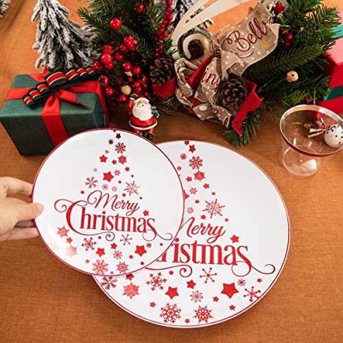 Morejoy 175PCS Christmas Plastic Dinnerware Set - White/Red Plates & Red Plastic Silverware Include 25 Plates, 25 Cups, 25 Forks, 25 Knives, 25 Spoons, 25 Napkins Perfect for Holidays – Image 6
