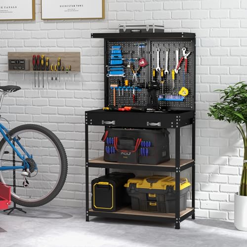 COSTWAY Workbench with Pegboard, Metal Garage Work Bench with 13 Hanging Accessories & Drawer, Heavy Duty Tool Storage Workstation Unit for Workshop Warehouse, 81x41x156cm, 290kg Capacity (Blue+Black) 7 COSTWAY Workbench with Pegboard, Metal Garage Work Bench with 13 Hanging Accessories & Drawer, Heavy Duty Tool Storage Workstation Unit for Workshop Warehouse, 81x41x156cm, 290kg Capacity (Blue+Black) - Image 7