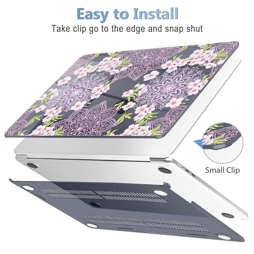 Image of Mektron Case for 2026 MacBook Air 13-inch M5 Laptop A3449 with 13.6-inch Liquid Retina Display, 2025 2024 2022 M4 /M3 /M2 MacBook Air 13 inch Hard Shell Cover, Model A3240 A3113 A2681, Blossom Sakura-Black