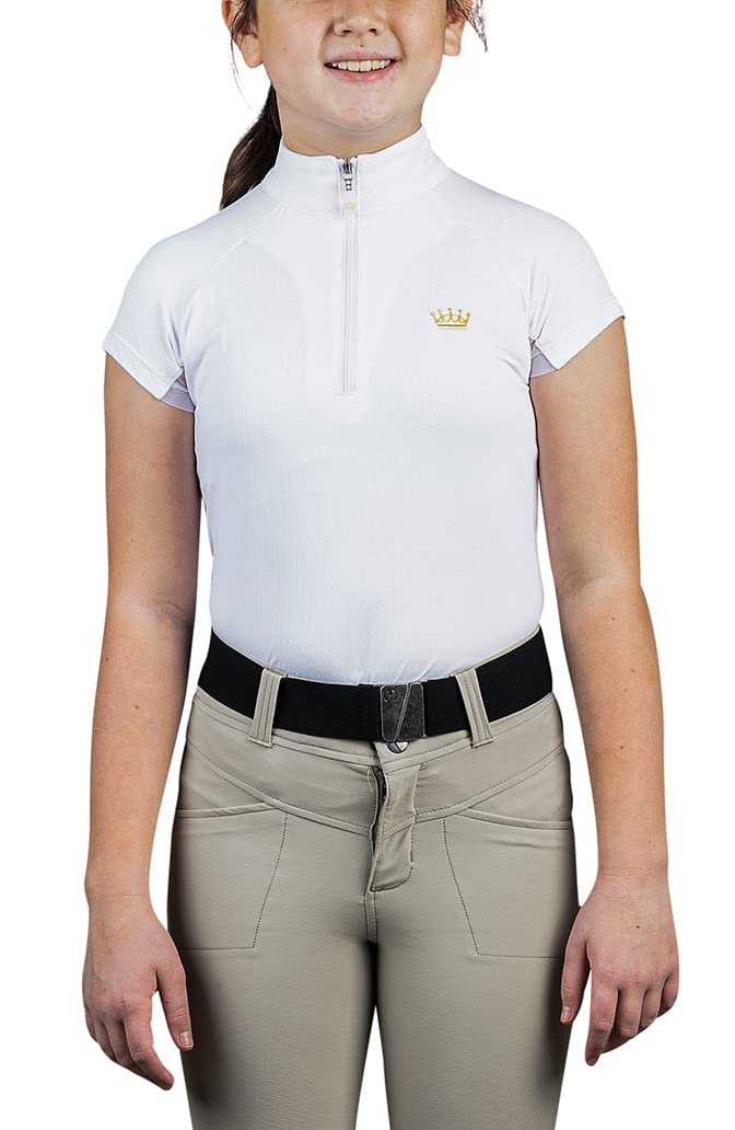 Kastel Denmark Girls's Cap Sleeve | Quarter Zip Athletic Tops | UPF 30+ Protection White