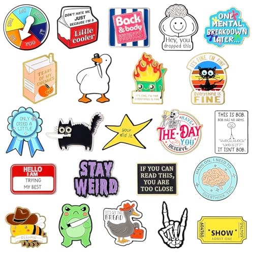 25 Pcs Funny Enamel Pins Pack - Cute Cool Fun Pin for Lapel Pin Backpacks Badges Hats Bags - Funny Pins for Women Men - Unique Novelty Assorted Cartoon Bulk Supply Accessories Gifts