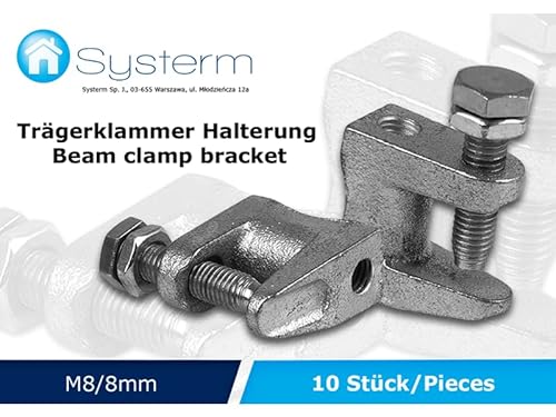 SYSTERM Trägerklammer Halterung aus verzinktem Stahl für Lüftung und andere Systeme. M6 (6mm), M8 (8mm), M10 (10mm). Set von 10 Stück. (Schraubengröße M8-8mm)