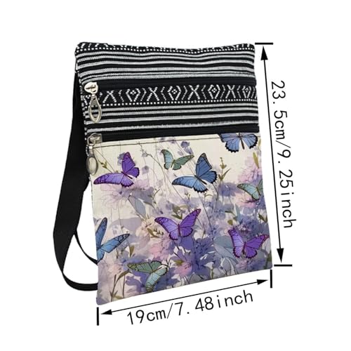 Purple Butterfly Messenger Bag Small Ethnic Pattern Printed Adjustable Strap Crossbody Zipper Bag Purple Butterfly Phone Bag Wallet Cute Shoulder Handbag for Butterfly Lovers Women - Image 3