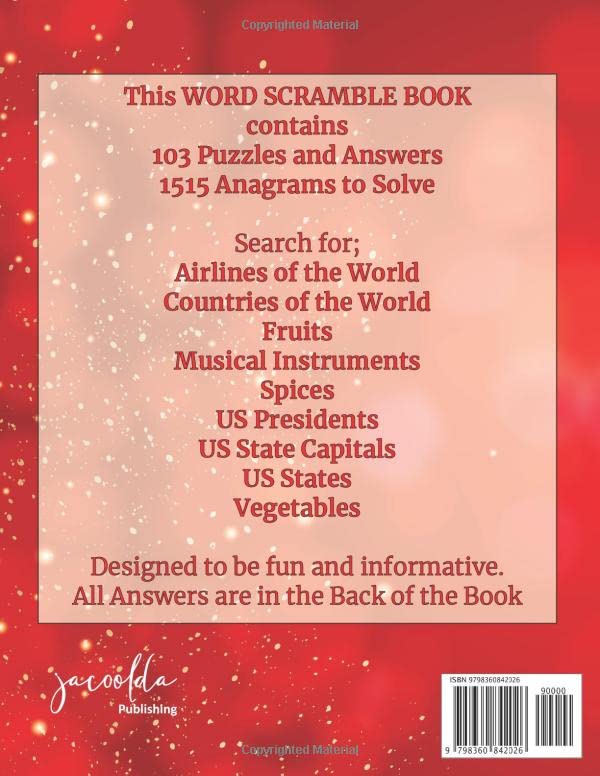 Miniatura 2 de Word Scramble Large Print Puzzle Book with Answers 1515 Anagrams to Solve over 103 Puzzles with Themed Lists