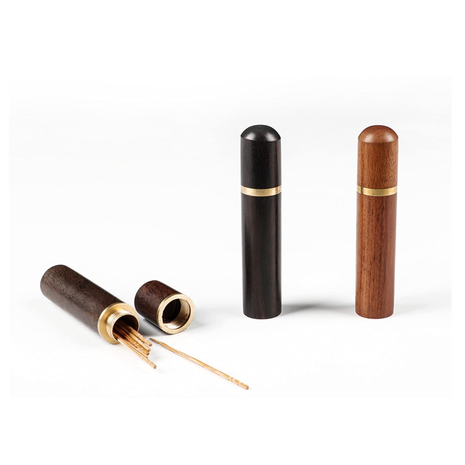 Ismeally 2Pcs Portable Wooden Toothpick Holder Toothpick Dispenser Bucket Toothpick Holder Mini Toothpick Needle Box Pocket Case