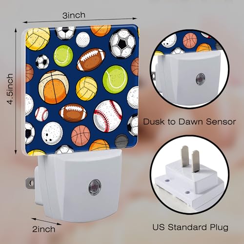 Image of Retro Sports Balls Night Light, Colorful Balls Dusk to Dawn Night Light Plug in,0.5w Energy Saving Sleep Friendly NightLight for Kids Boys Girls Home Bedroom Living Room Kitchen Decor